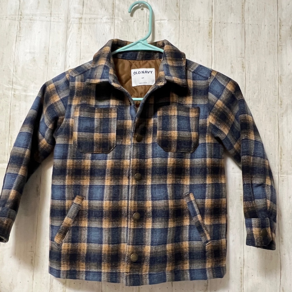 Old Navy Kids Checkered Coat - Navy and Tan